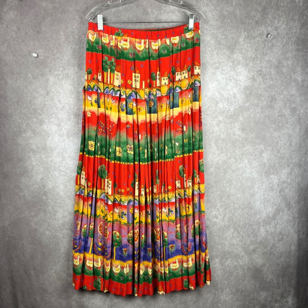 Vintage Maxi Skirt M/L Red Pleated Hippie Boho Cottagecore Teacher Vibes Kidcore